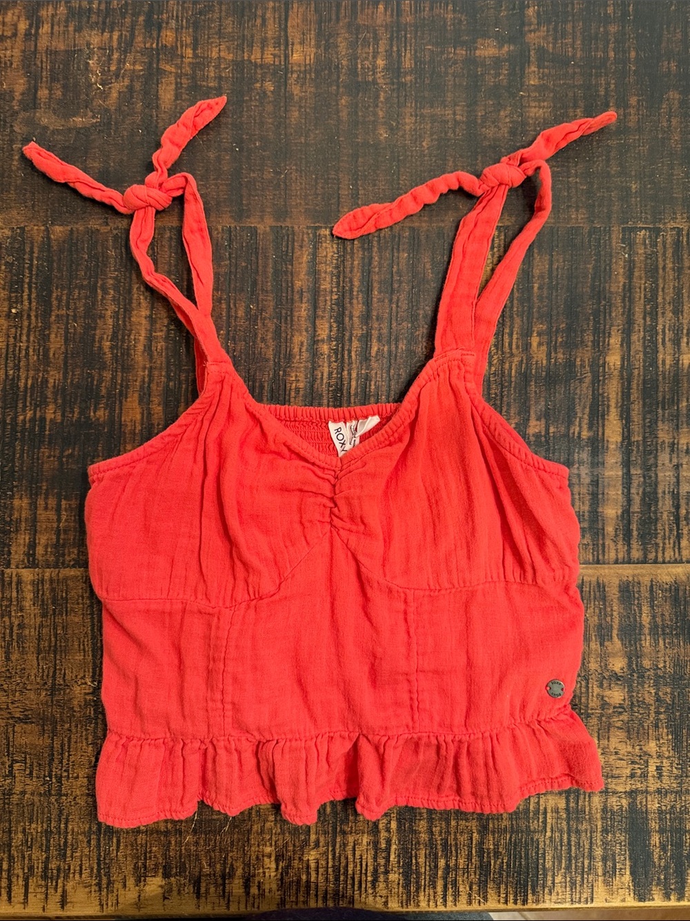 Roxy Red Tie-Strap Ruffle Crop Camisole